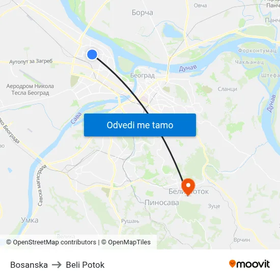 Bosanska to Beli Potok map