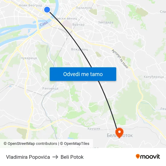 Владимира Поповића to Beli Potok map