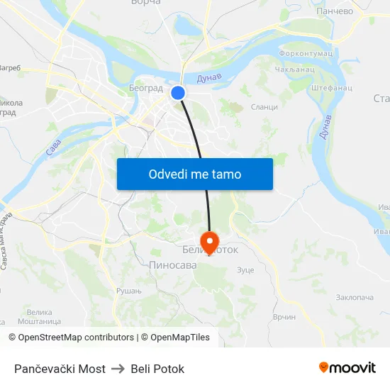 Панчевачки Мост to Beli Potok map