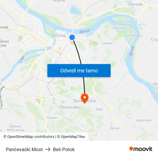 Панчевачки Мост to Beli Potok map