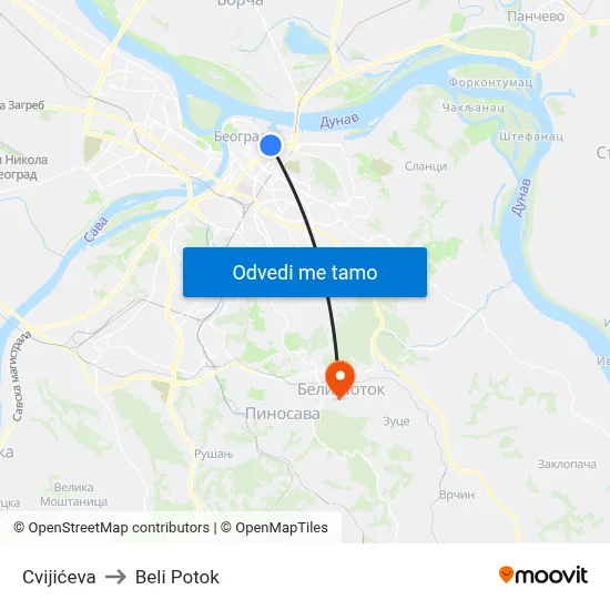 Cvijićeva to Beli Potok map