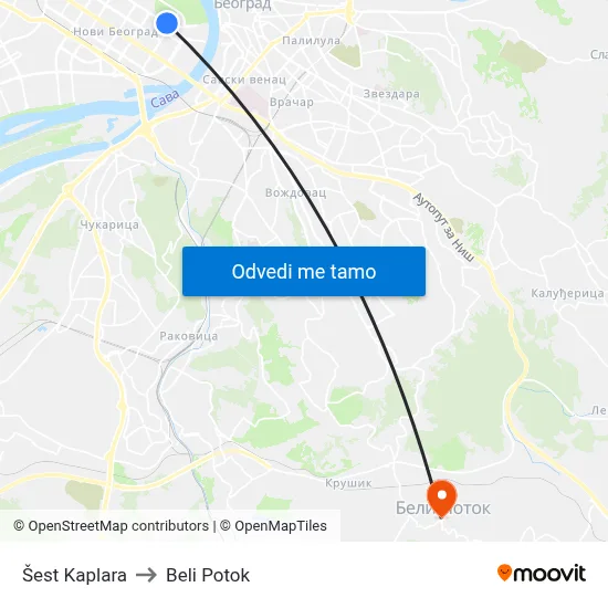 Шест Каплара to Beli Potok map