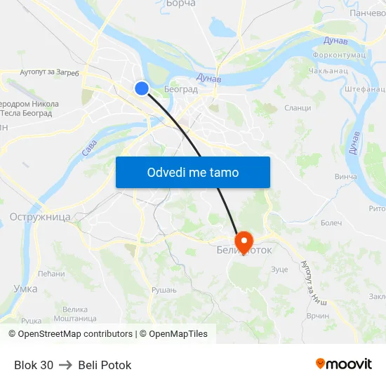 Blok 30 to Beli Potok map