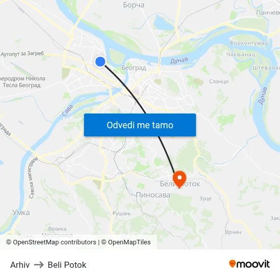 Архив to Beli Potok map