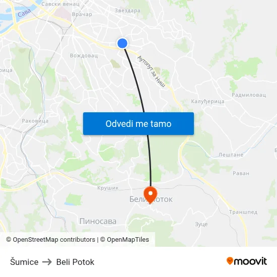 Шумице to Beli Potok map