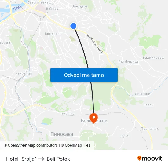 Hotel "Srbija" to Beli Potok map