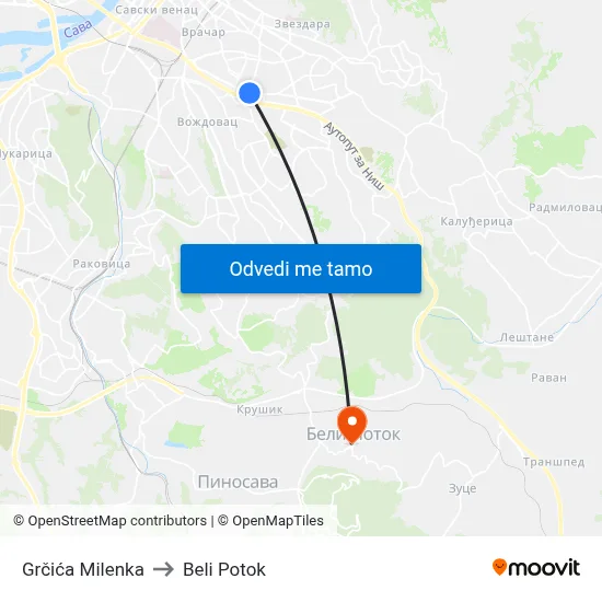 Grčića Milenka to Beli Potok map