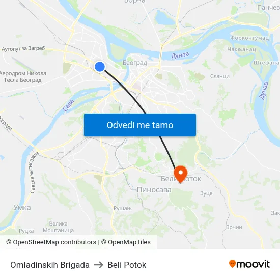 Omladinskih Brigada to Beli Potok map