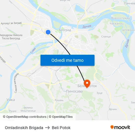 Омладинских Бригада to Beli Potok map
