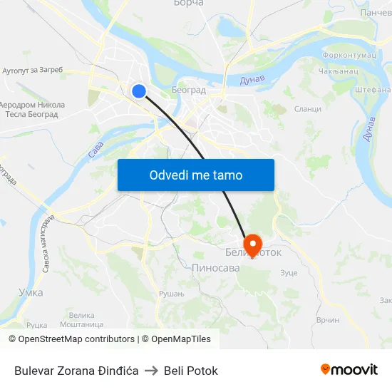 Bulevar Zorana Đinđića to Beli Potok map