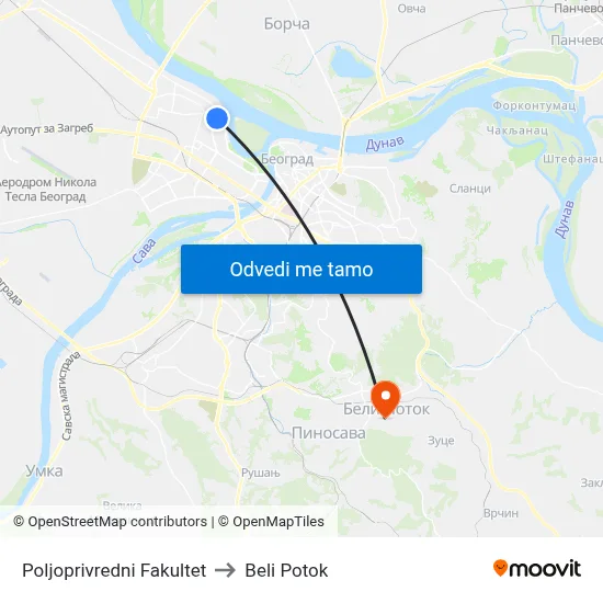 Poljoprivredni Fakultet to Beli Potok map