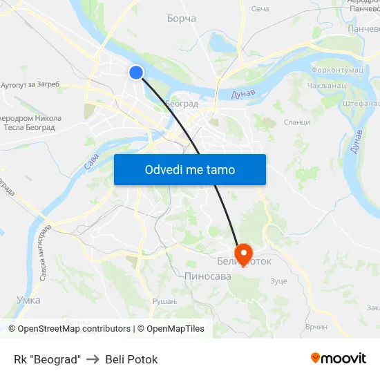 Rk "Beograd" to Beli Potok map