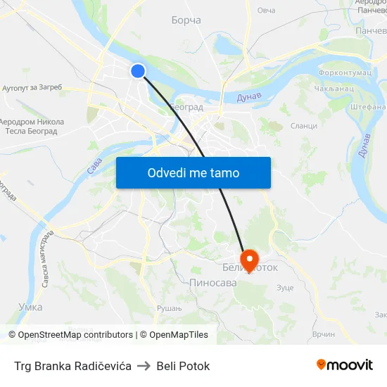 Трг Бранка Радичевића to Beli Potok map