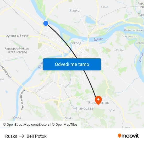 Ruska to Beli Potok map