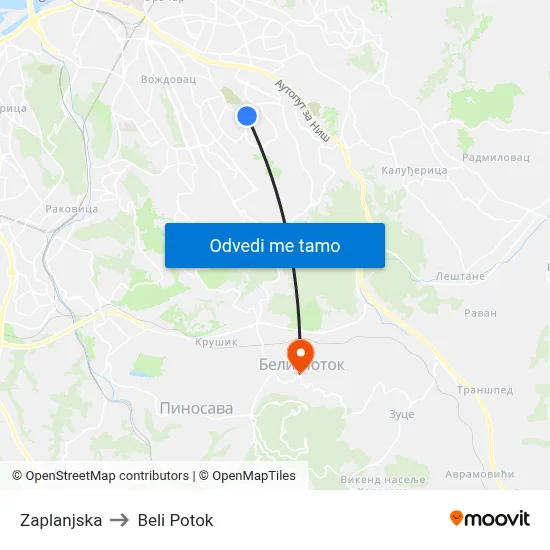Zaplanjska to Beli Potok map
