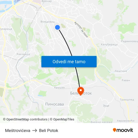 Meštrovićeva to Beli Potok map