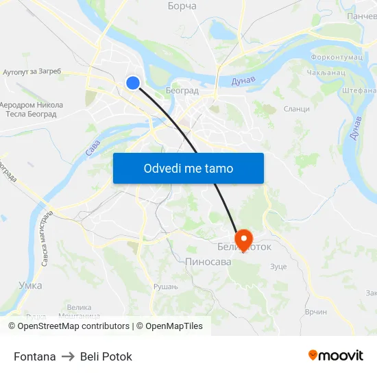 Fontana to Beli Potok map