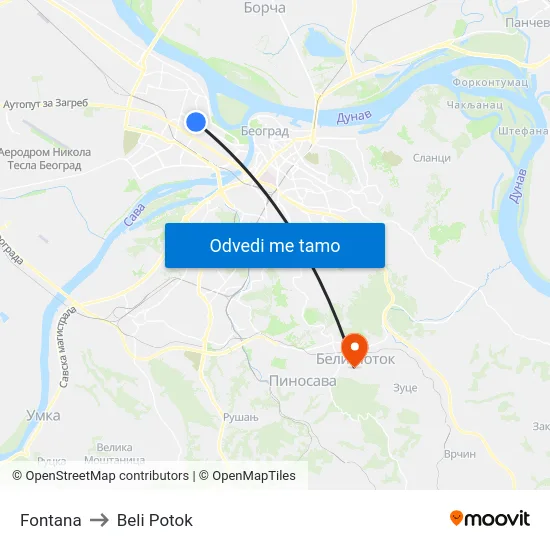 Fontana to Beli Potok map