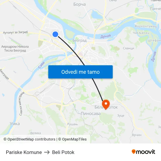 Pariske Komune to Beli Potok map