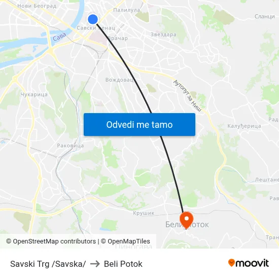 Савски Трг /Савска/ to Beli Potok map
