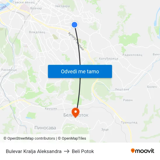 Булевар Краља Александра to Beli Potok map