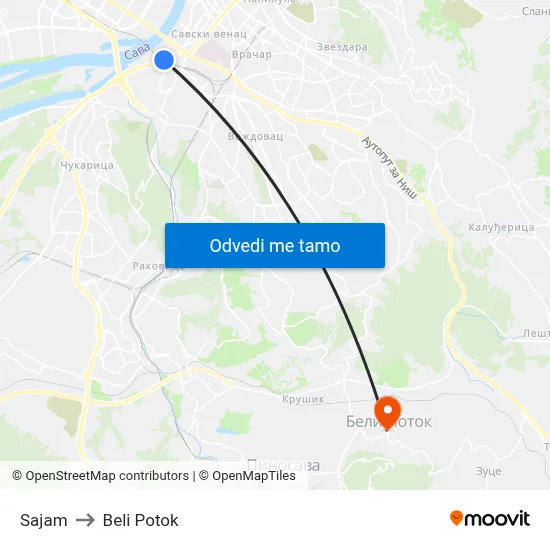 Sajam to Beli Potok map