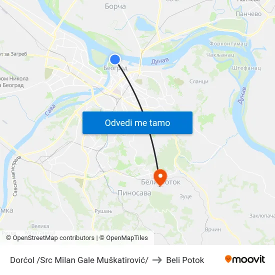 Dorćol /Src Milan Gale Muškatirović/ to Beli Potok map
