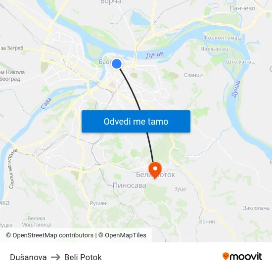 Душанова to Beli Potok map