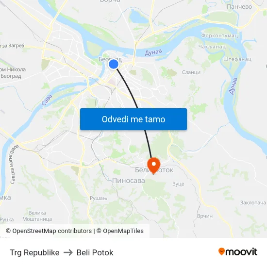 Trg Republike to Beli Potok map
