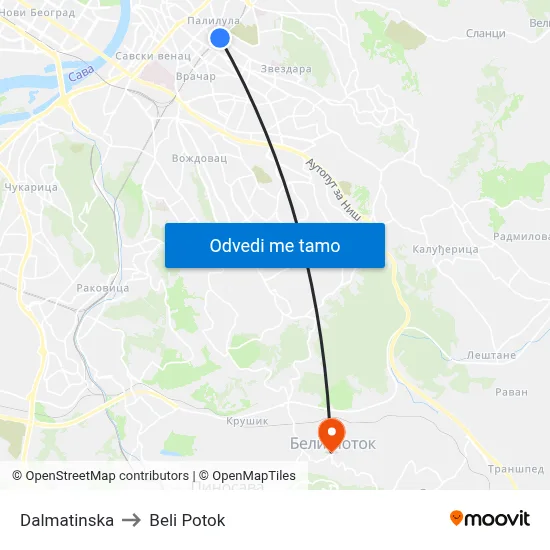 Далматинска to Beli Potok map