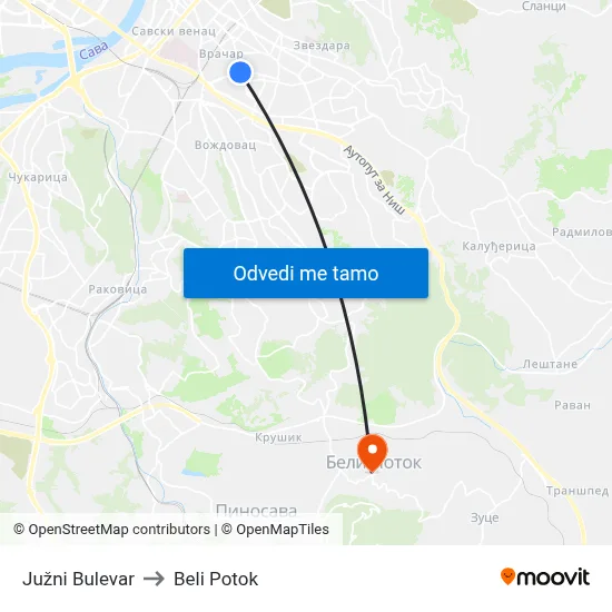 Južni Bulevar to Beli Potok map