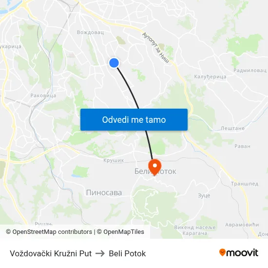 Вождовачки Кружни Пут to Beli Potok map