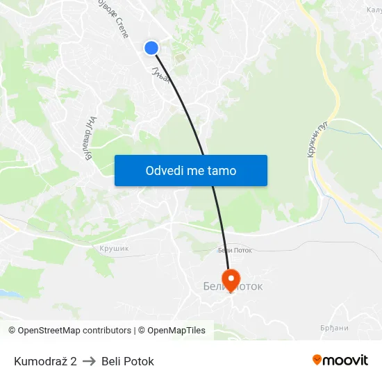 Kumodraž 2 to Beli Potok map