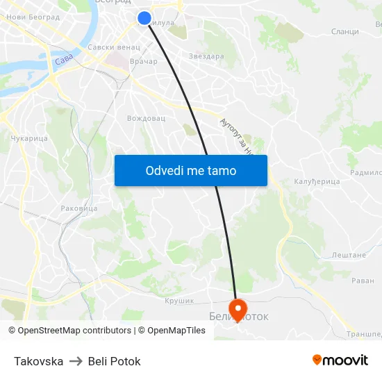Takovska to Beli Potok map