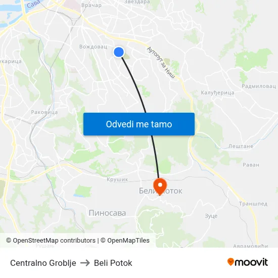 Централно Гробље to Beli Potok map