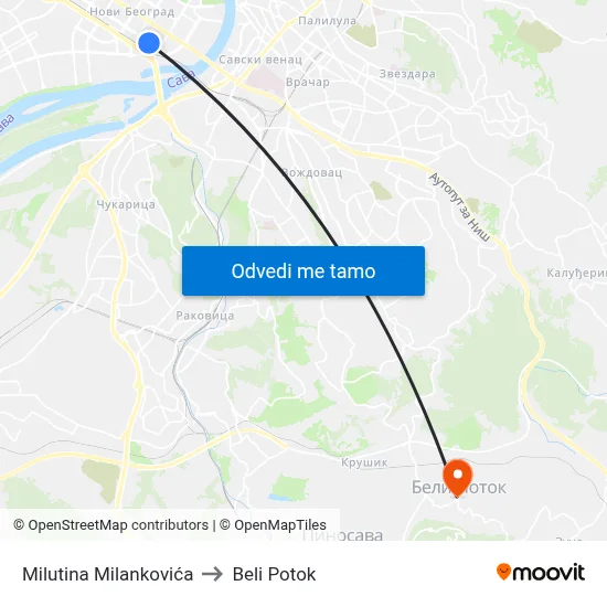 Милутина Миланковића to Beli Potok map