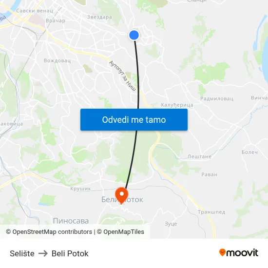 Selište to Beli Potok map