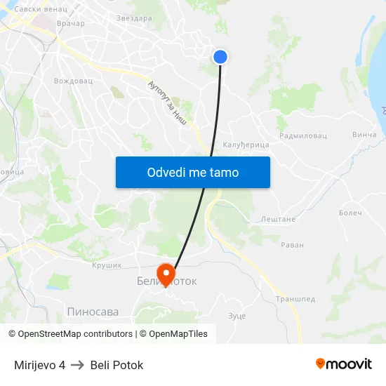Mirijevo 4 to Beli Potok map