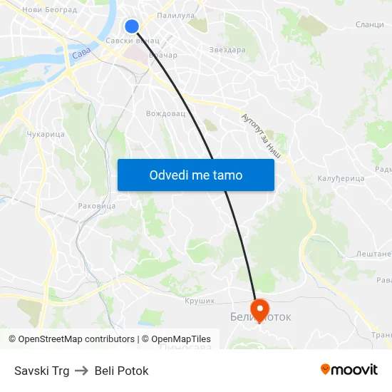 Savski Trg to Beli Potok map
