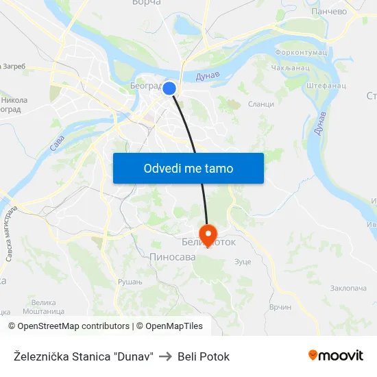 Железничка Станица "Дунав" to Beli Potok map