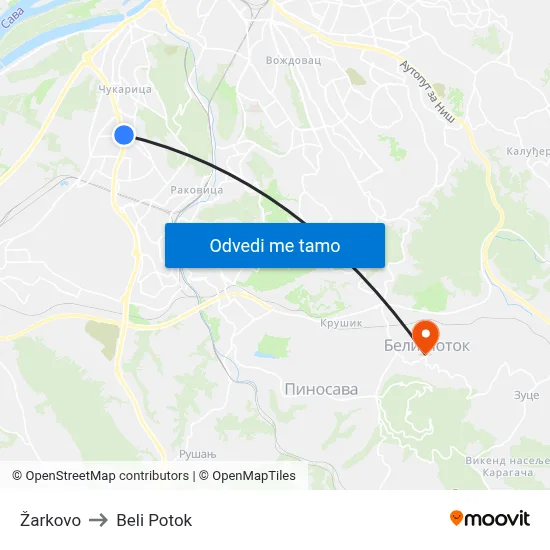 Жарково to Beli Potok map