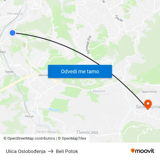 Ulica Oslobođenja to Beli Potok map