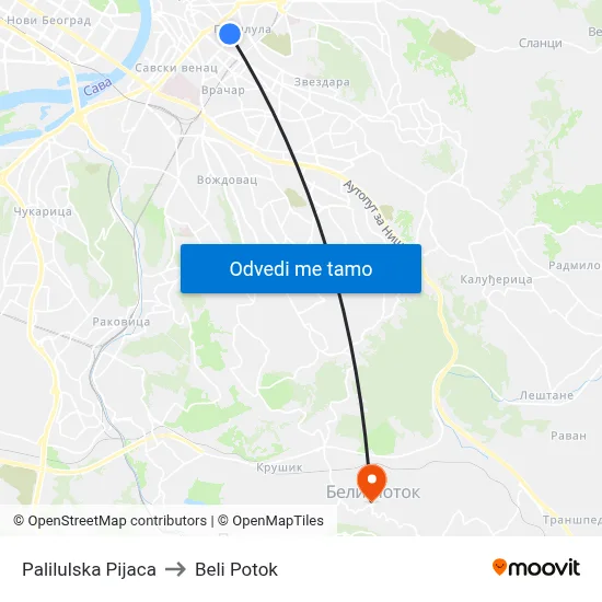 Палилулска Пијаца to Beli Potok map