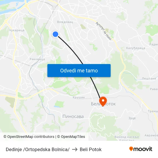 Дедиње /Ортопедска Болница/ to Beli Potok map