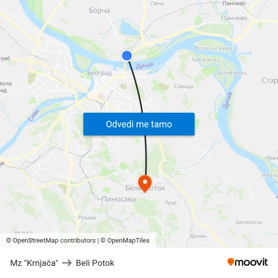 Mz "Krnjača" to Beli Potok map