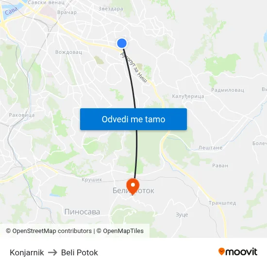 Коњарник to Beli Potok map