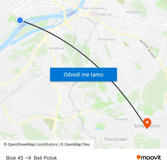 Blok 45 to Beli Potok map