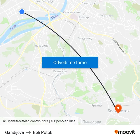Gandijeva to Beli Potok map