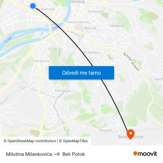 Milutina Milankovića to Beli Potok map