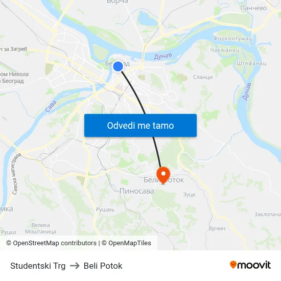 Студентски Трг to Beli Potok map